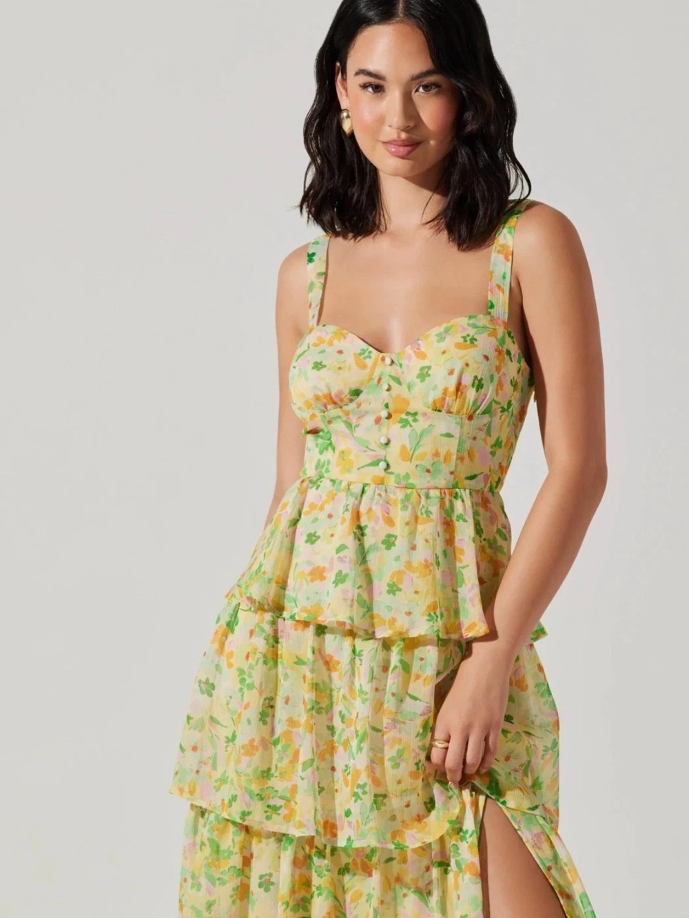 NWTs ASTR the label Midsummer Floral Tiered Maxi Dress - Yellow  - Size Medium - Picture 4 of 6